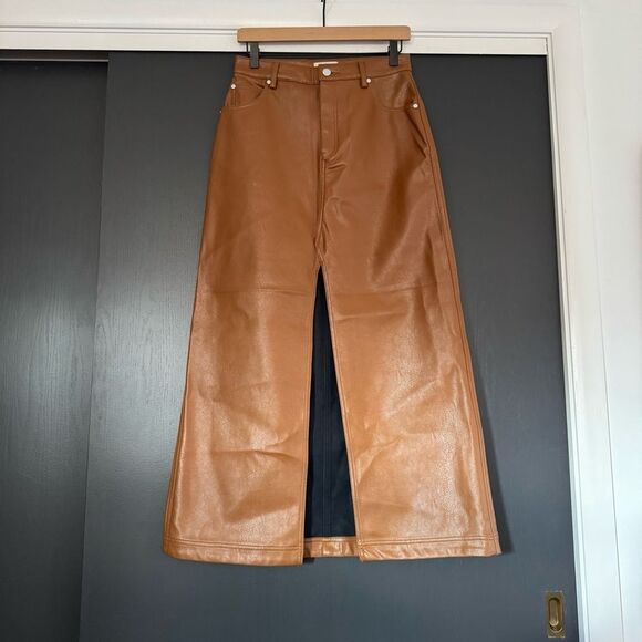 NWT Anthropologie The Madi Faux Leather Front-Slit Denim Skirt by Pilcro sz 4 - Picture 3 of 7